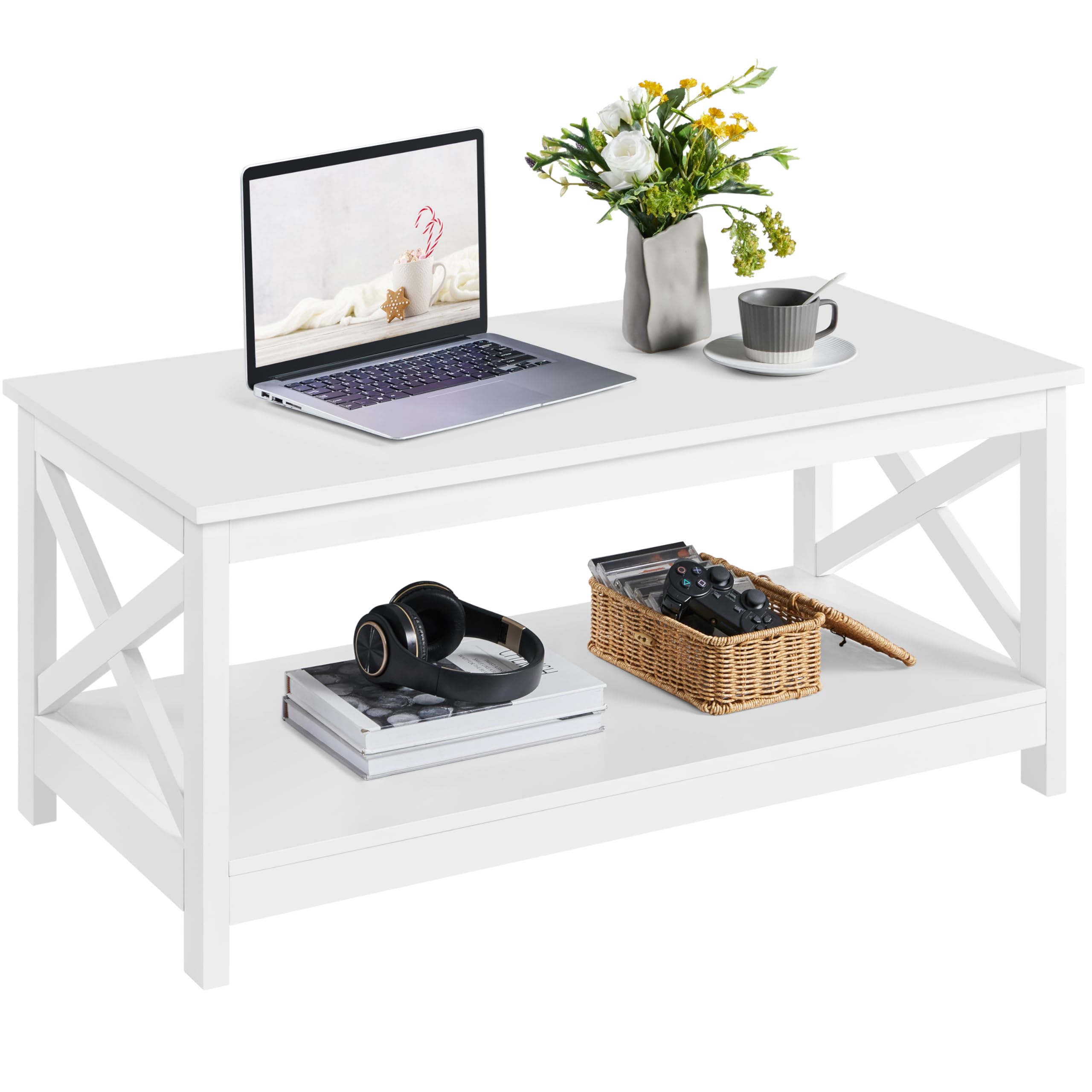 Tavolino Da Caffè In Vetro Temperato - 106x50x45 Cm - 2 Ripiani - Struttura Metallo - Dorato - Foto 2