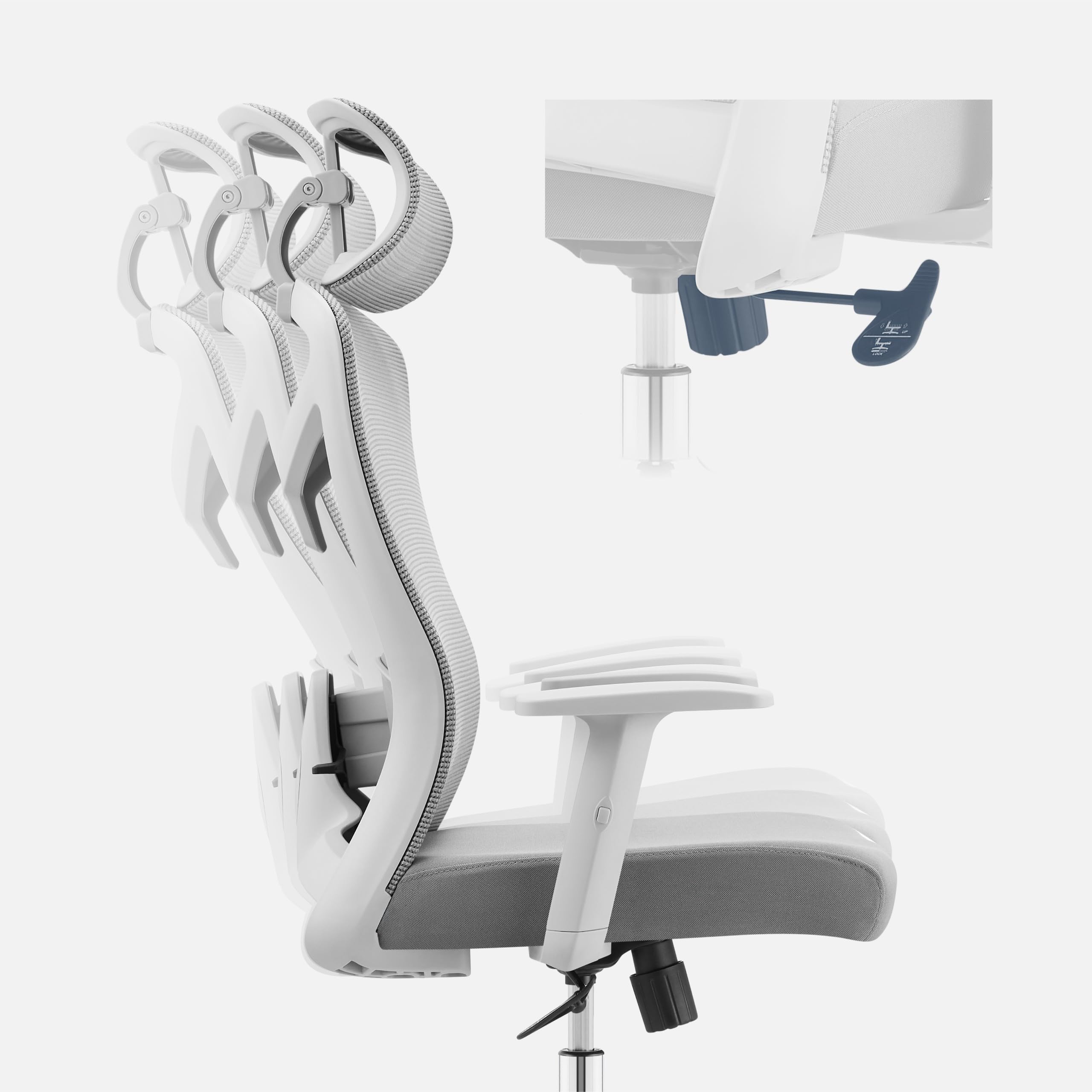 MARK ADLER Manager 2.6 ergonomiczne krzesło biurowe – krzesło biurowe – krzesło komputerowe z regulowanym podparciem lędźwiowym – krzesło obrotowe z funkcją przechylania – siatka – do 150 kg – szare