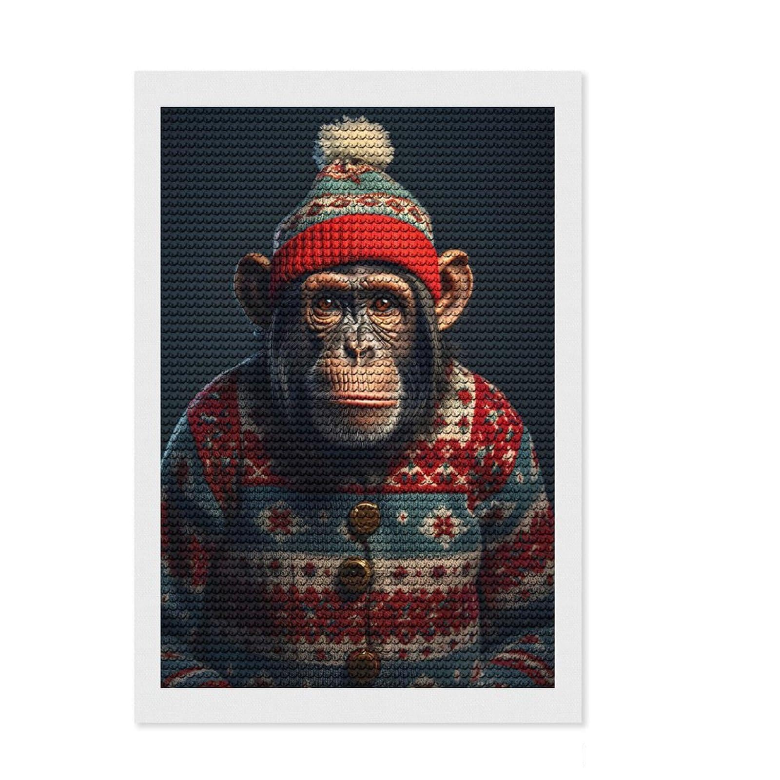 Junmoney Cheerful Chimpmas Diamond Art Canvas 8"x12", for Family Craft Time, Neat Printed Canvas, Festive Craft Gift, Boho Decor