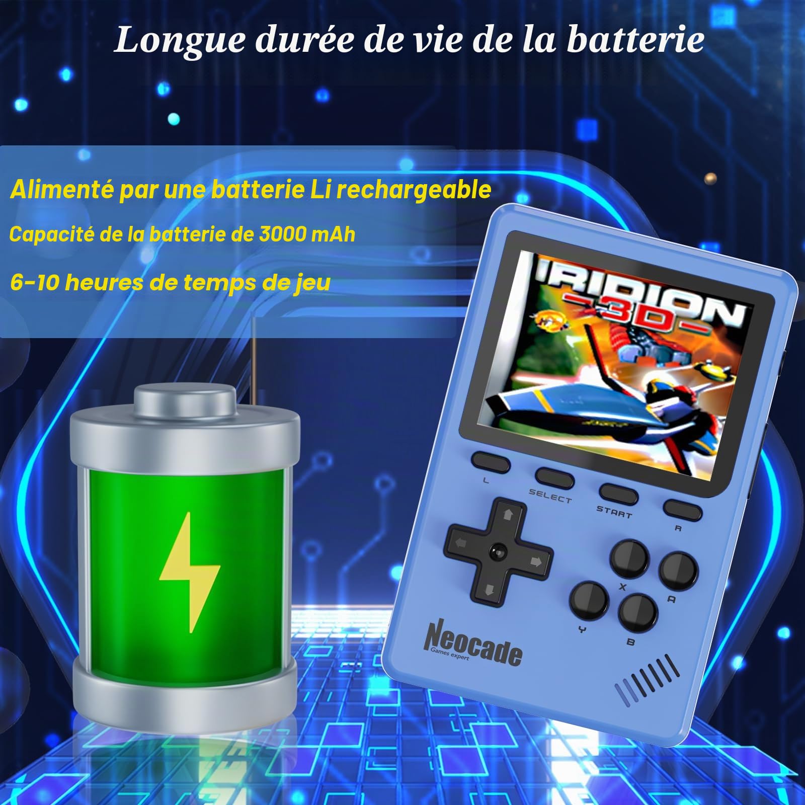 Console de Jeu Vidéo Portable Rétro, 40 Jeux Rétro sous Licence Authentique Pico Préinstallés, Compatible avec Cartouche PIKO/GBA – Bleu