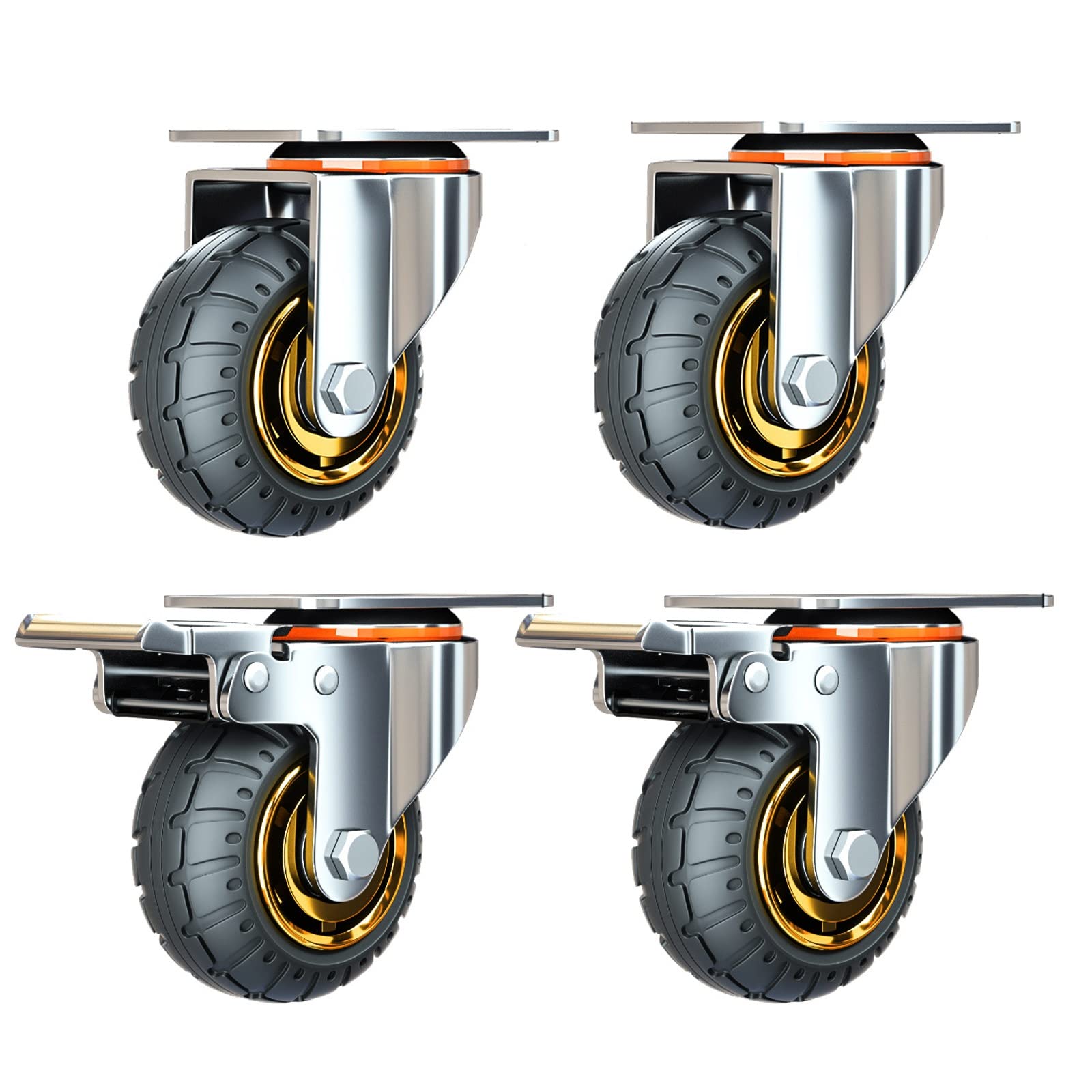 HJXGQJM Ruote Pivottanti in Gomma,Ruote con Freno for Mobili Tavolo Trolley Culla Ruote Armadio da Cucina, Ruote in Gomma Piena, 2 Ruote Piroettanti E 2 Ruote con Freno Rotelle girevoli(100mm)