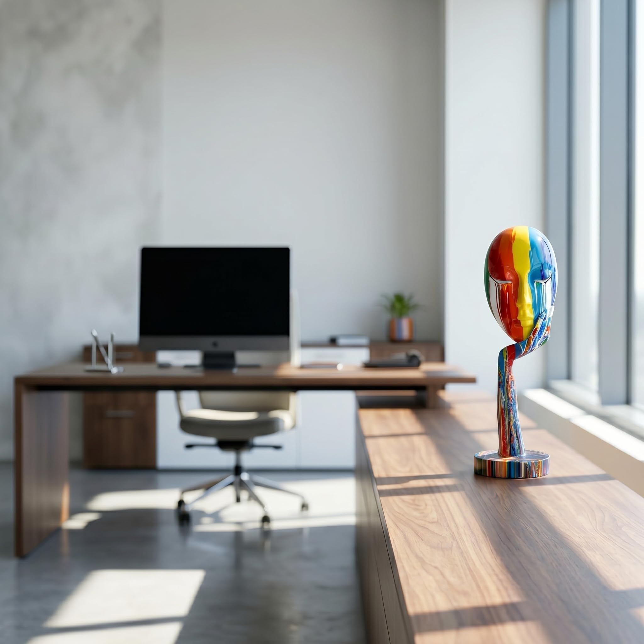 suruim Schlichte kreative Bunte Frauengesichtskulptur Denkerin Lady Skulptur abstrakte Charaktere Handwerk Ornamente Home Office Wohnzimmer Arbeitszimmer Dekorationen (groß 39 cm)