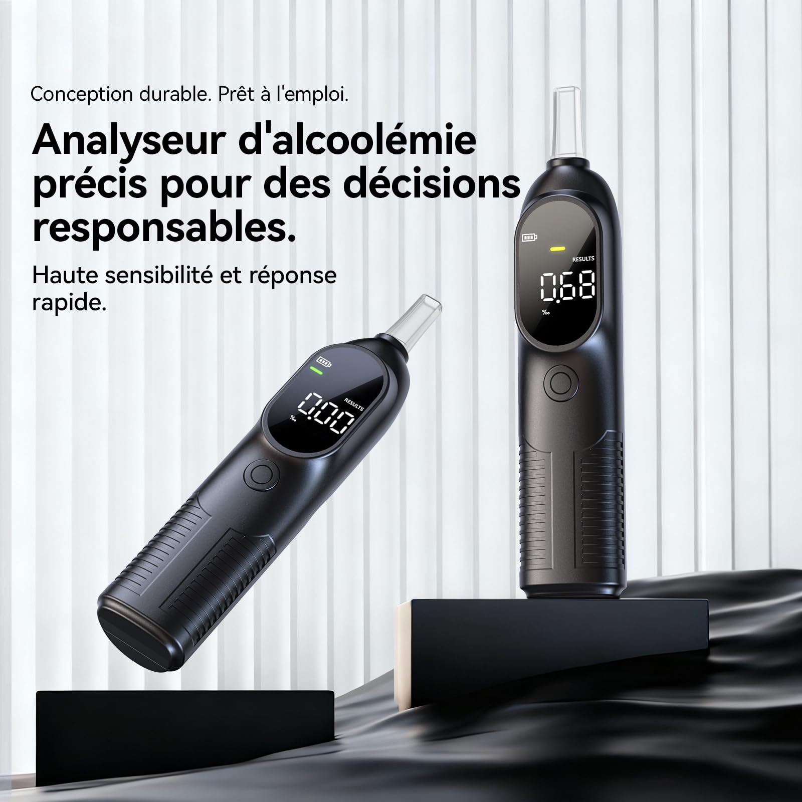 ZBK Éthylotest Professionnel - Testeur d'alcoolémie Personnel Haute précision, avec capteur Intelligent et écran rétroéclairé, analyseur d'haleine Portable