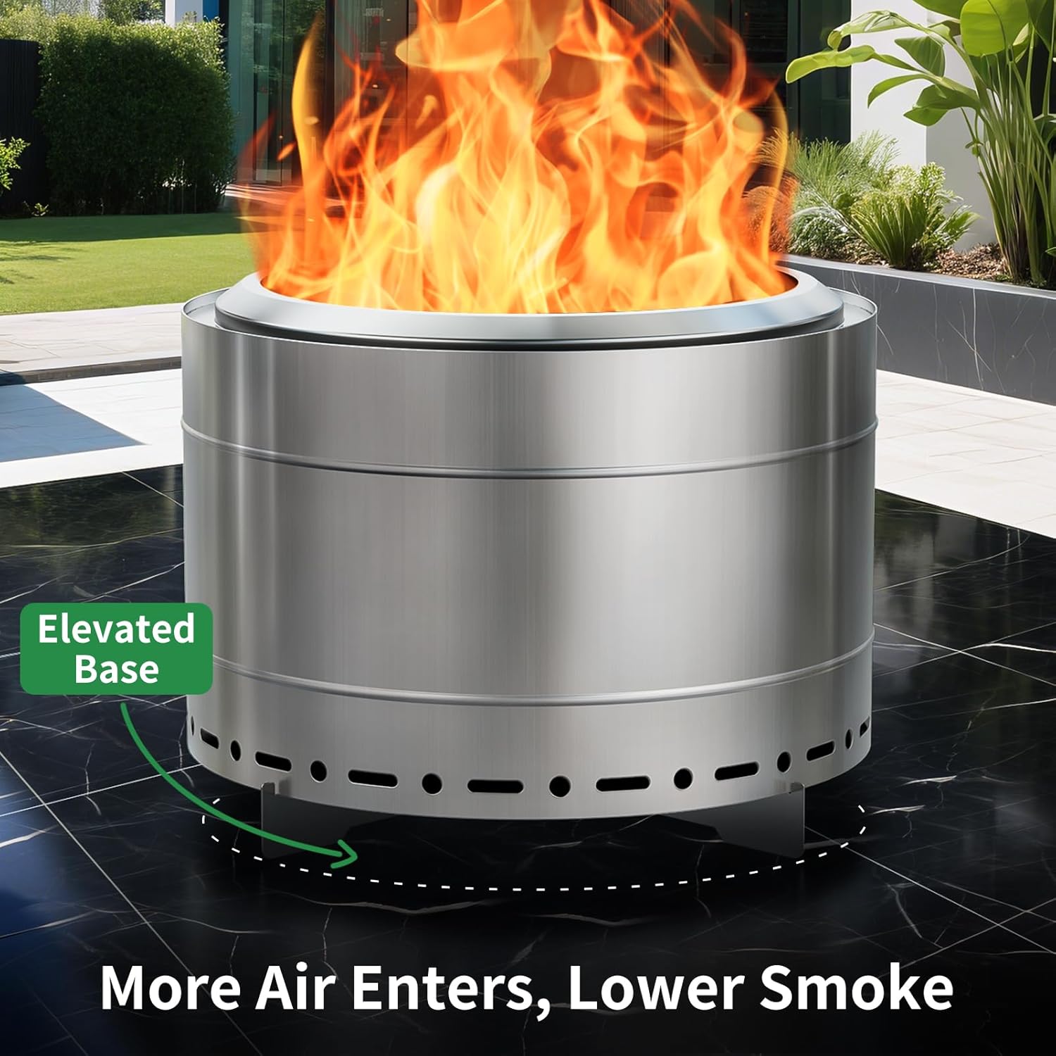 Panovue 22 inch Smokeless Fire Pit with Carry Bag, Stainless Steel Outdoor Smokeless Firepit, Wood Burning Fire Pits for Camping, Bonfire,Low Smoke Firepit for Outside(Silver)