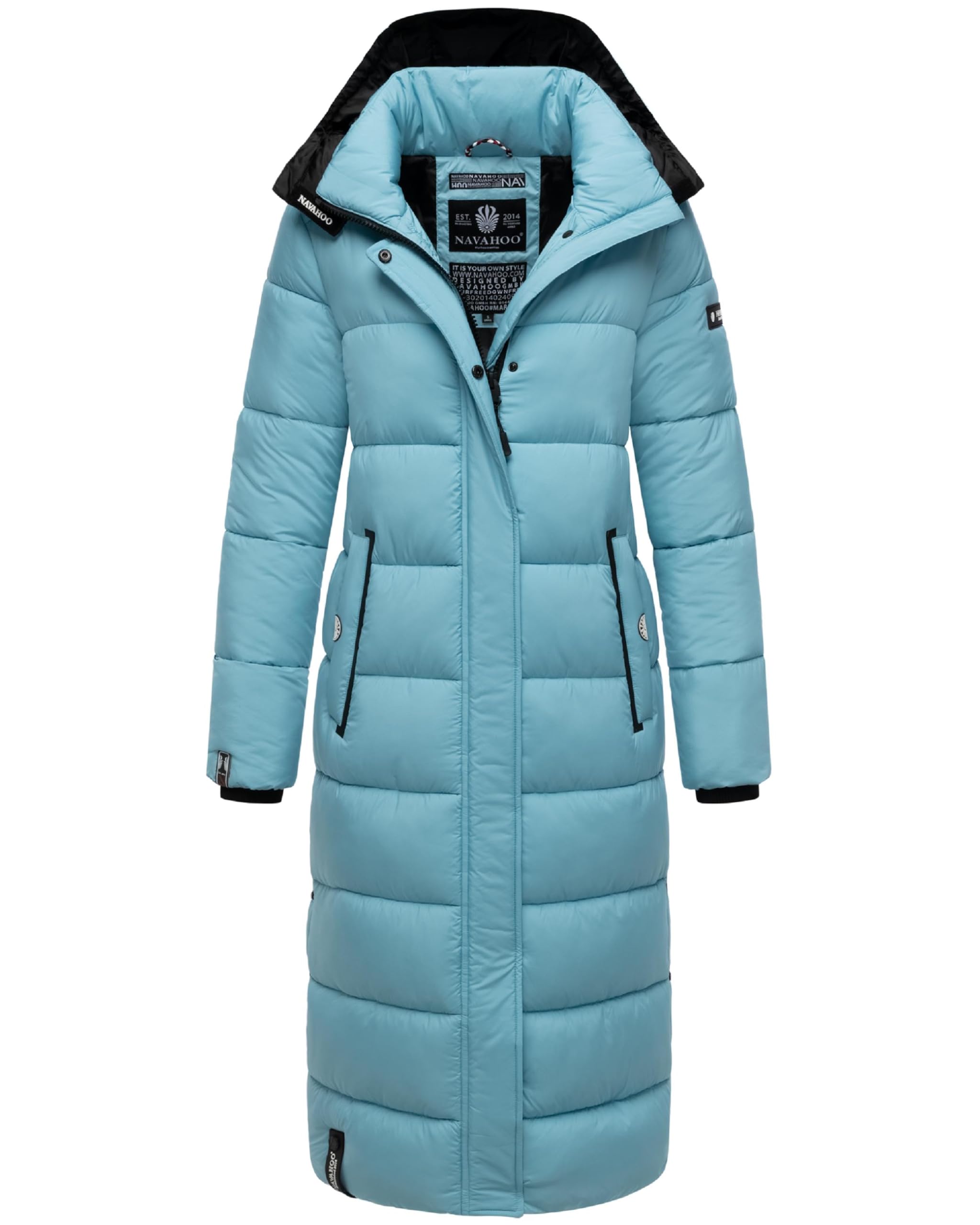 Navahoo Women's Sky Blue Isalie Winter Coat, Warm Quilted Coat, Long, With Removable Hood, Xs-3Xl, Xs