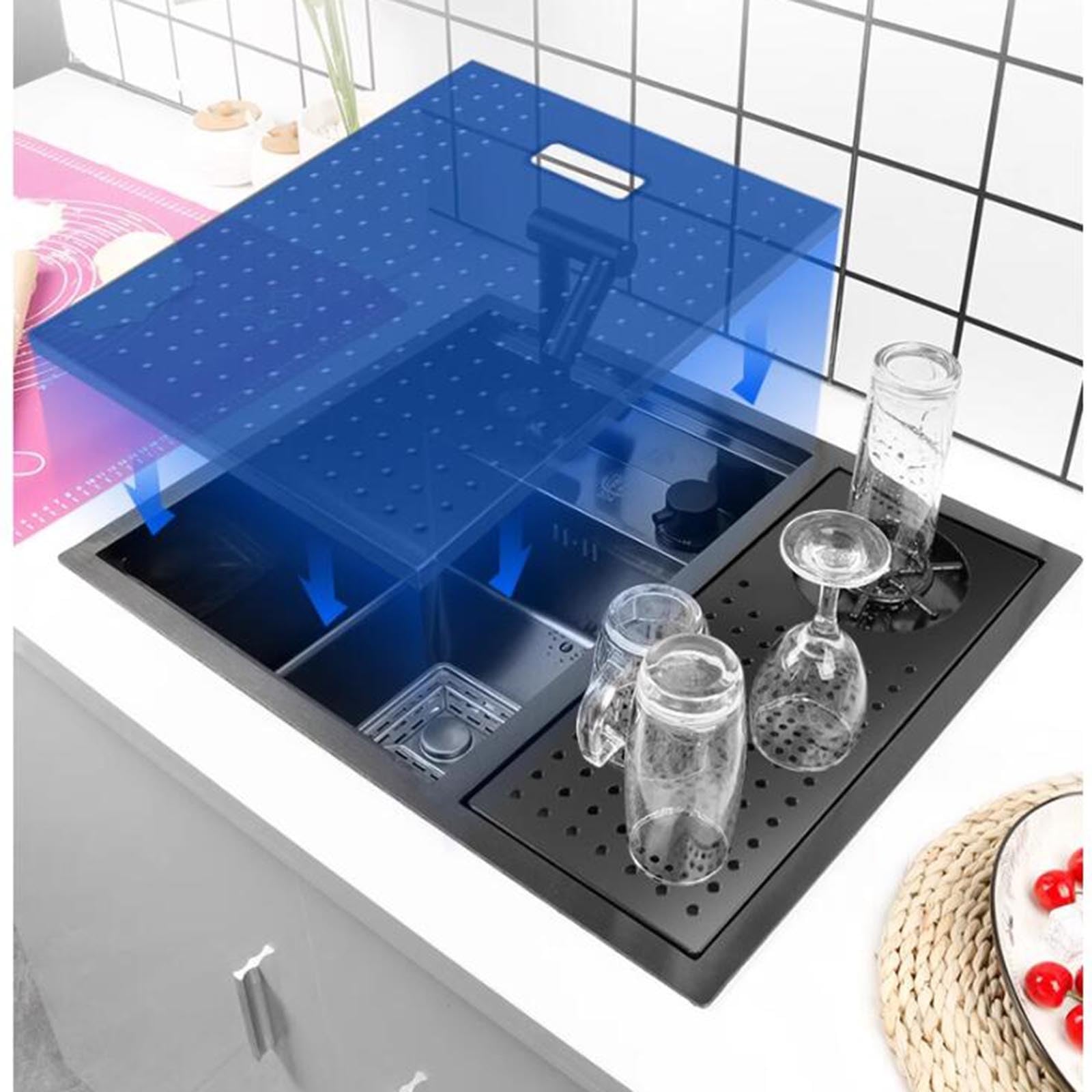 Fregadero Invisible de un Solo Seno con Grifo Plegable y lavavasos para restaurantes, cafeterías y Bares. Lavabo de encimera Que Ahorra Espacio para Lavar Verduras y Utensilios de
