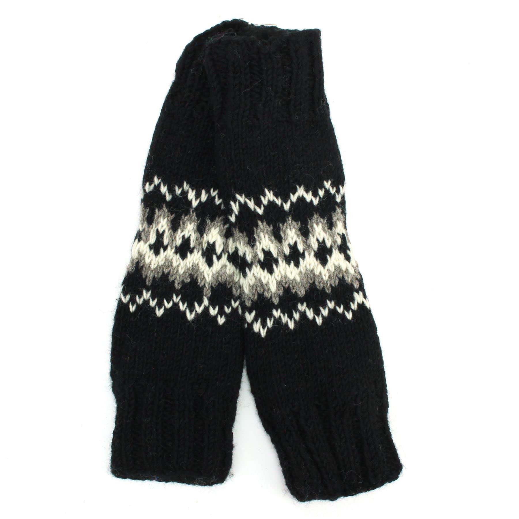LOUDelephant Hand Knitted Wool Leg Warmers - Fairisle Black
