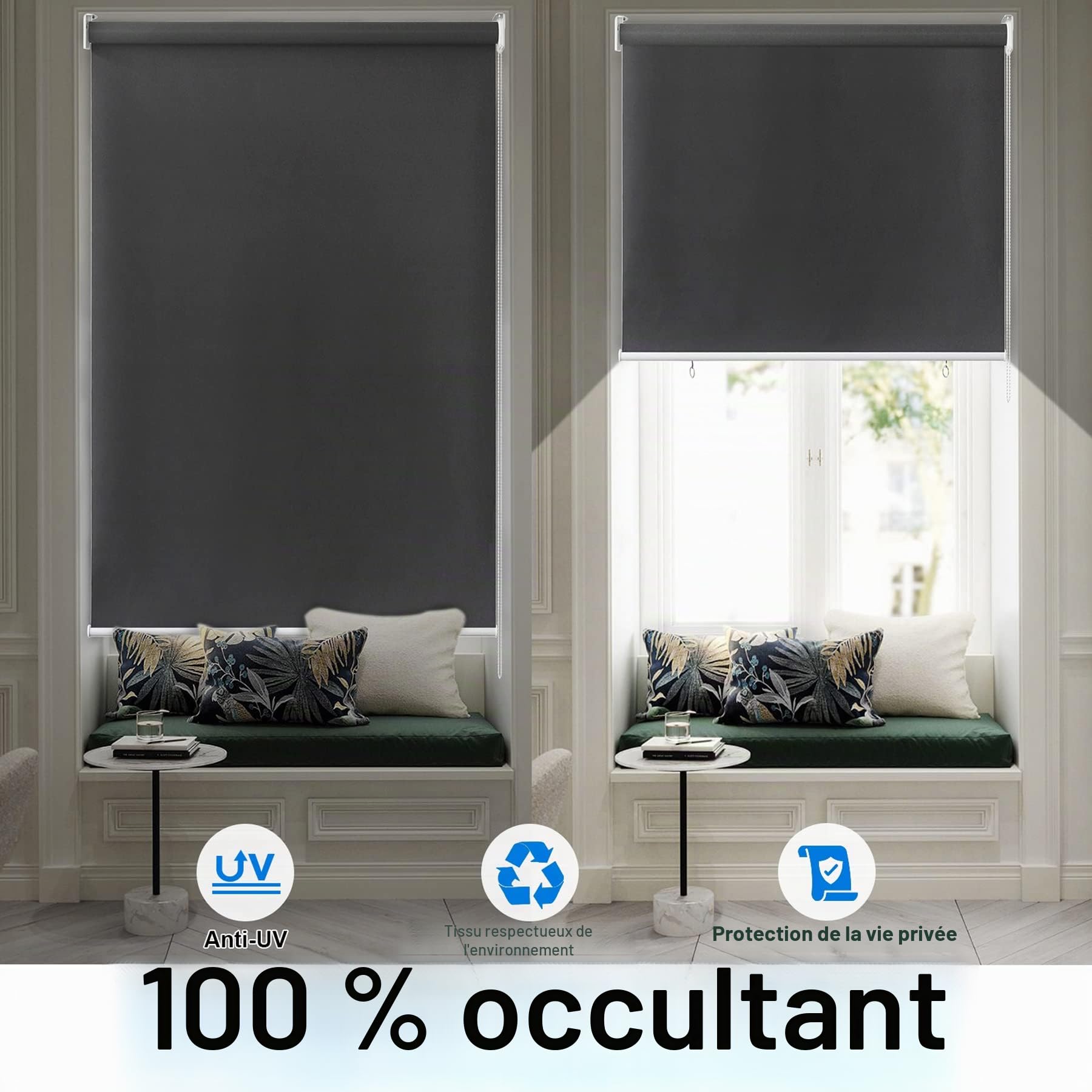Froadp 140x140cm Auvent Vertical Store Enrouleur Extérieur Aveugle la Vie Privée Store Fenêtre Balcon Rouleaux pour Les Fenêtres Fonction Thermique Réfléchissante pour Fenêtres et Portes (Anthracite)