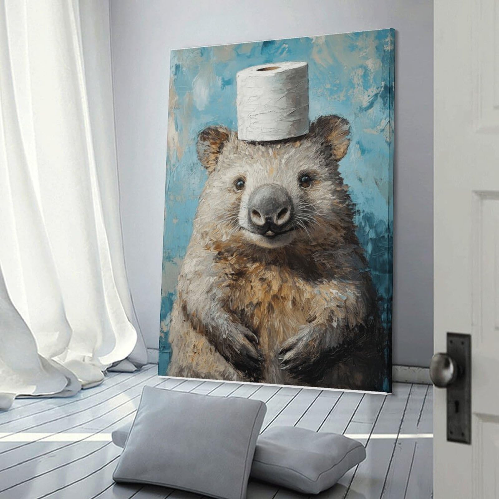 Junmoney Frame-Style-2 Decorative Wall Artwork Wombat With Toilet Paper Hat, 16X24inch(40X60cm), For Contemporary Homes, Apartments Or Offices, An Easy Choice For New Home Styling