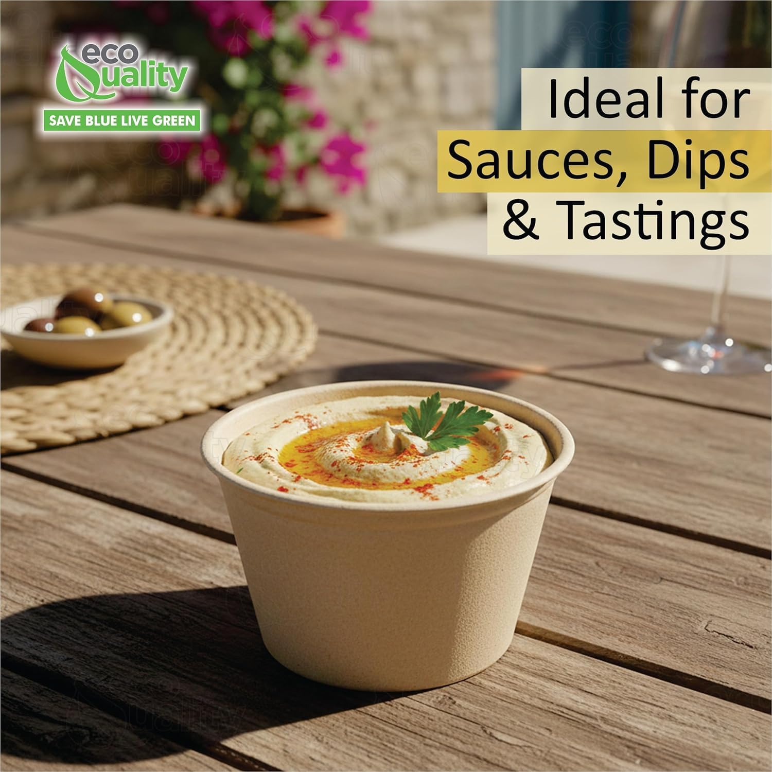 EcoQuality 2 Oz Compostable Portion Cups - Sugarcane Bagasse Condiment Souffle Cups - Biodegradable Sauce Cups - Disposable Sample Cups, Slime, Jello Shot Cups, Food Storage, Takeout, Dressing (5000)