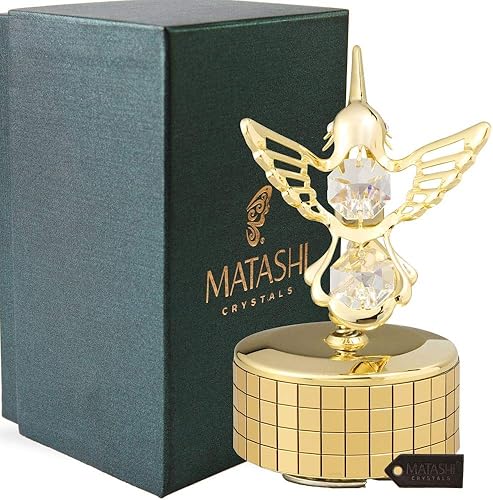 Matashi Caja de música chapada en oro de 24 quilates lago de cisne con figura de colibrí tachonada de cristal el mejor regalo para el día de San