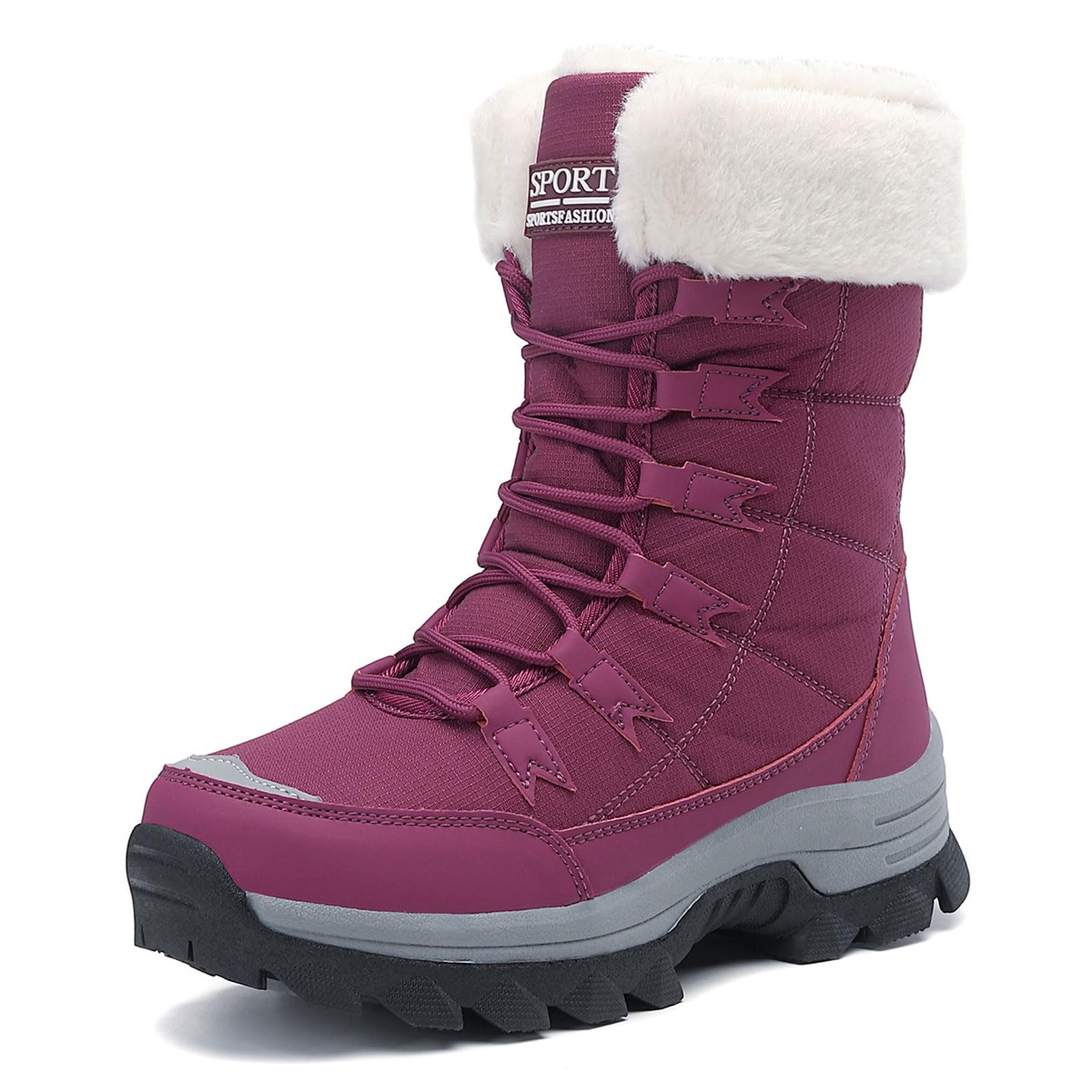 Womens Waterproof Warm Thick Fleece Snow Boots Winter Outdoor Platform Fur Lined Lace-Up Hiking Snow Mid-calf Ankle boots