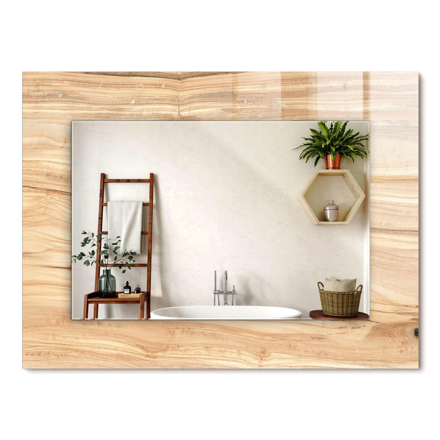 Miroir rectangulaire 80x60cm cadre graphique bois moderne