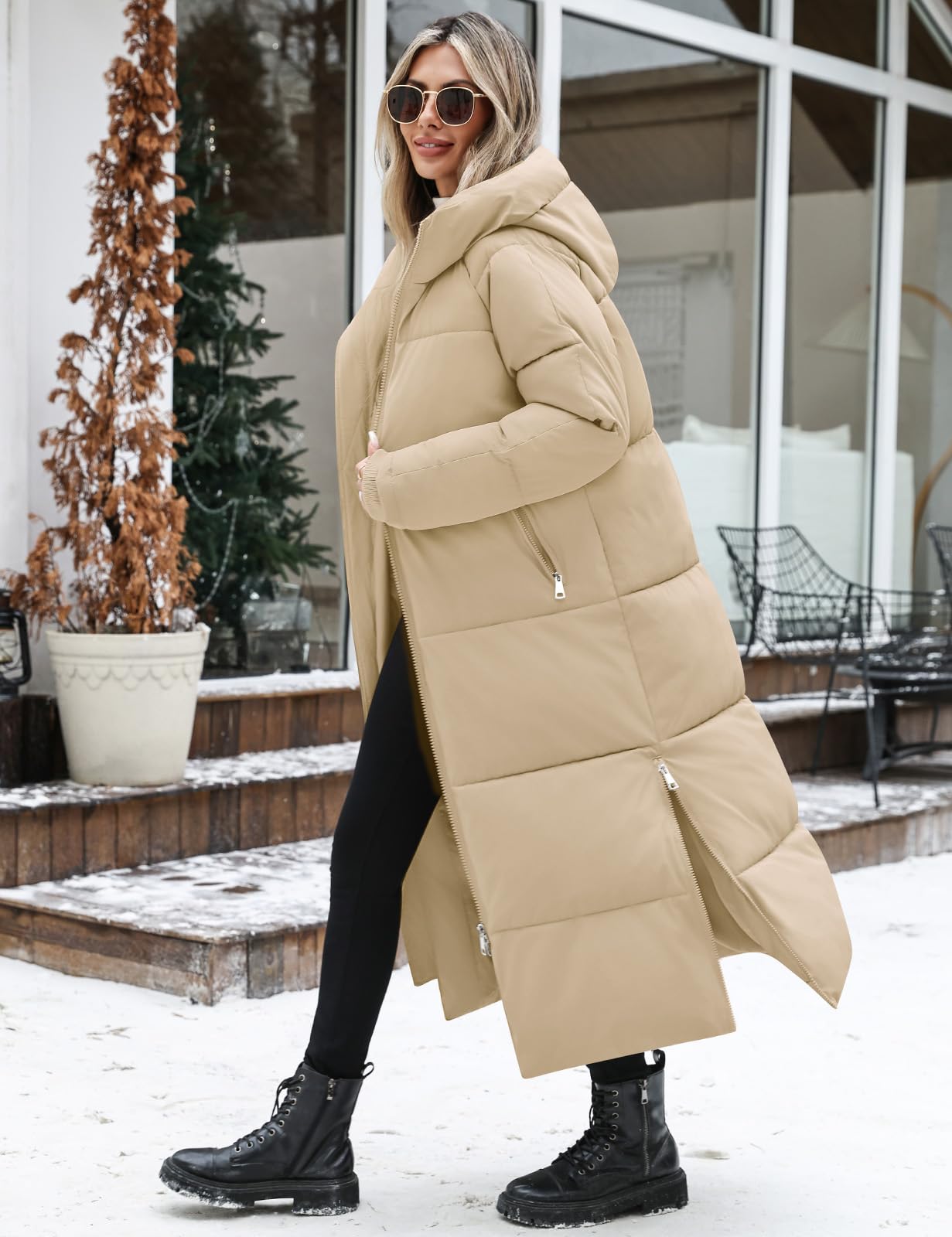 Yuson Girl Abrigos Mujer Invierno Largo Chaqueta Acolchado con Capucha Gruesa Cálido Abrigo Otoño Invierno Elegante Cazadora Cremallera Parka Viento Outwear con Bolsillos