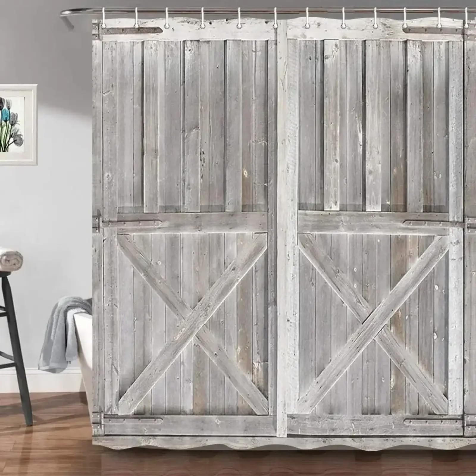 Rideaux de bain en tissu style campagnard pour créer une ambiance ferme vintage