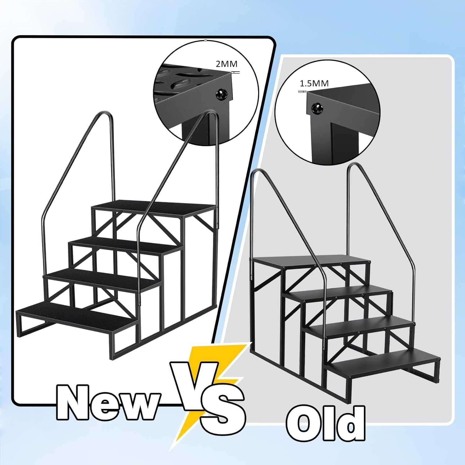 Swimming Pool Ladder Above Ground Pools, Step Stool Ladder with Handrails, Heavy Duty Hot Tub Steps (4 Steps with handrail)