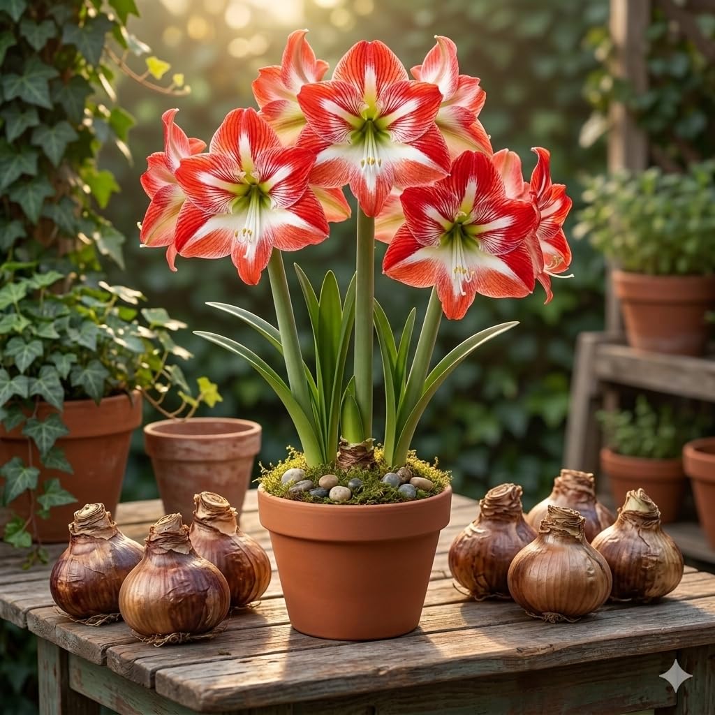 Amaryllis Flower Bulb for Home Garden | Large Trumpet Blooms | Summer Winter–Spring Flowering | Premium. Quality Bulbs for Pots & Planters (5 Bulbs)-image-25