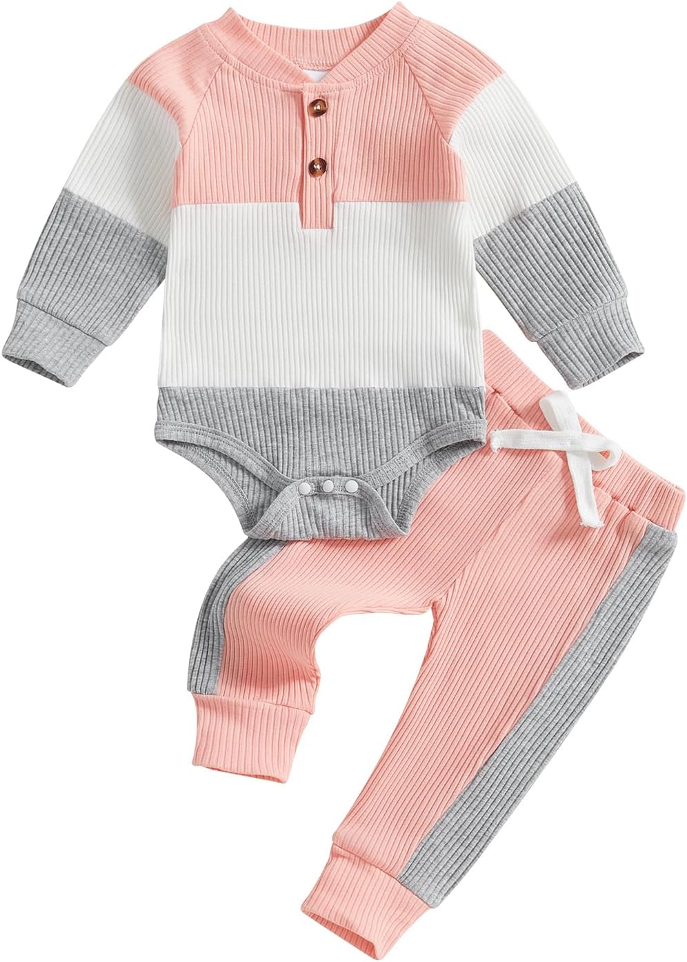 Thorn Tree Newborn Infant Baby Girl Clothes Ribbed Knitted Long Sleeve Romper Long Pants Stretchy Fall Outfits