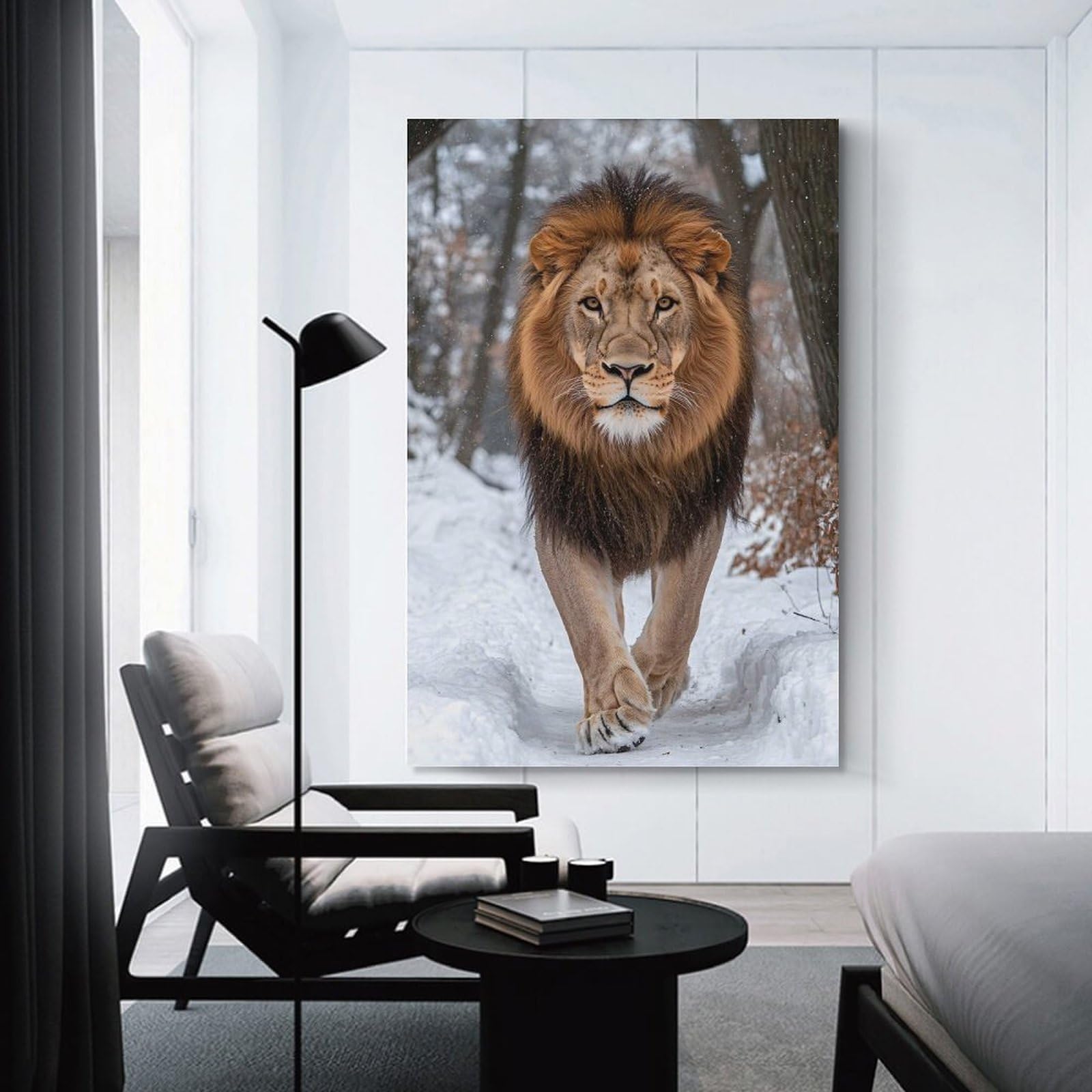 Junmoney Lion in Winter Hanging Wall Art 20x30inch(50x75cm), for Gallery Wall Decor And Room Displays, A Versatile Canvas Print for Layering
