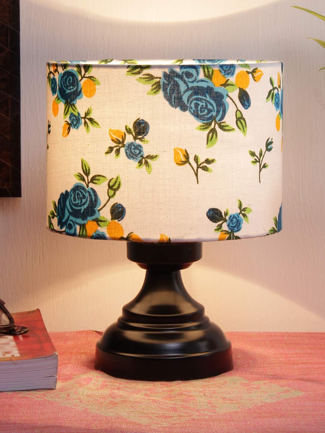 Devansh J164, Multicolor Cotton Shade lamp with Black Base-image-3