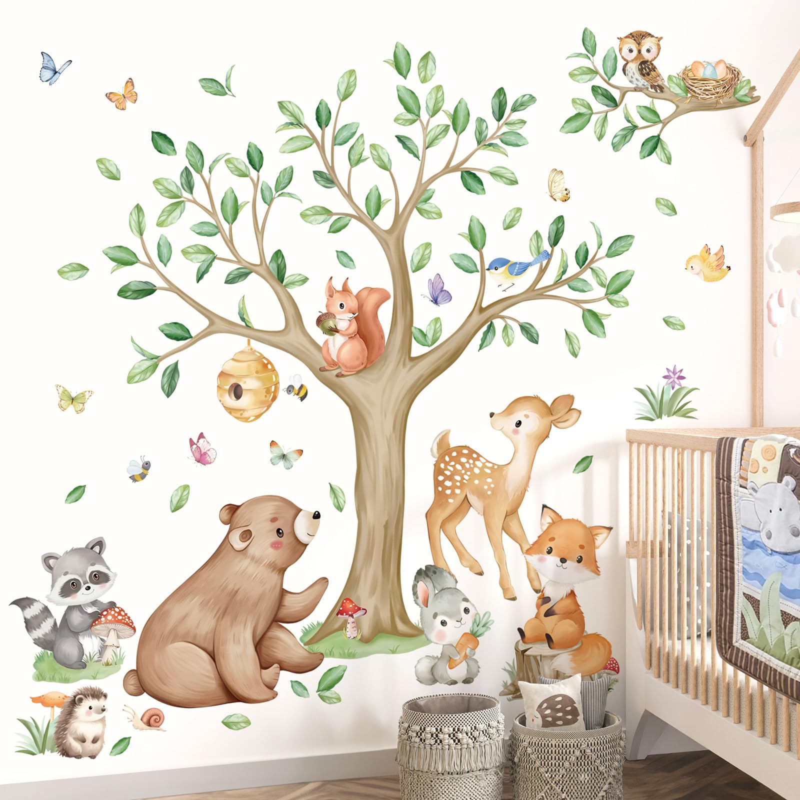 Suzile 4 Decorazioni 3D In Legno Per Cameretta – Animali Del Bosco: Orso, Procione, Volpe E Cervo