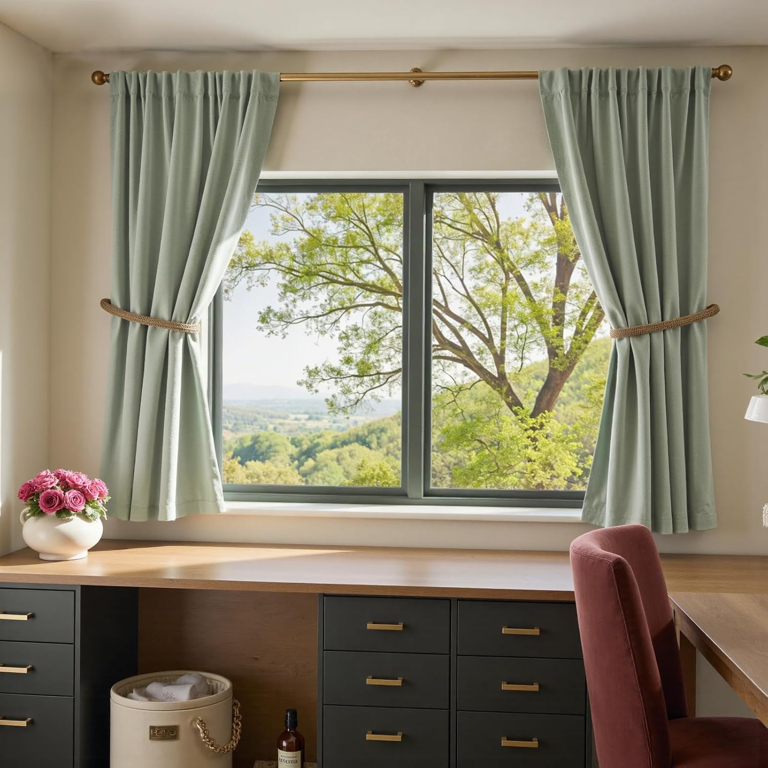 Lazzzy Green Velvet Curtains Blackout Thermal Insulated Curtains 63 Inch Long Window Drapes for Bedroom Living Room Super Soft Luxury Rod Pocket Window Treatment 2 Panels, Grey Sage