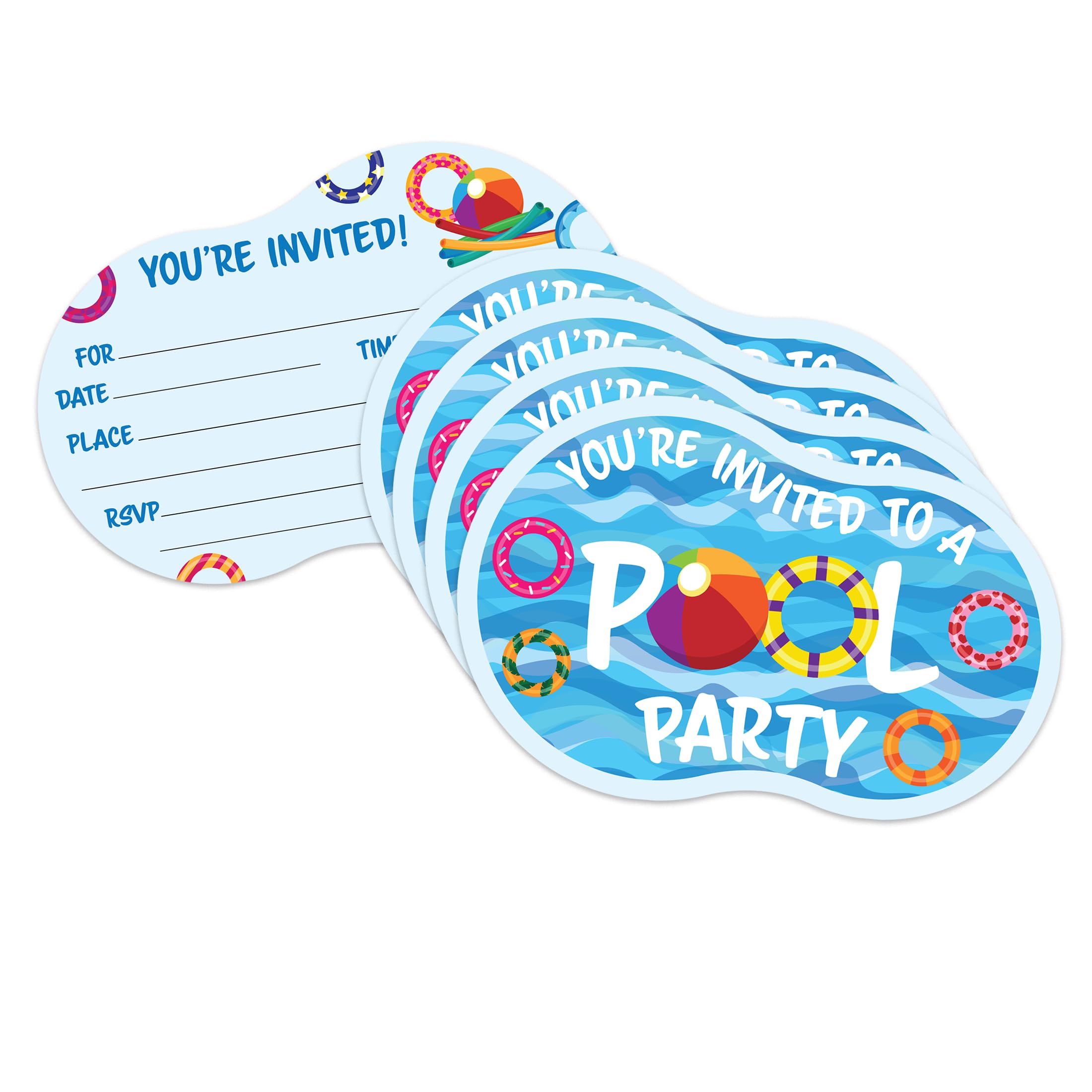 Pool Party Summer Swimming Birthday Party Invites For Boys and Girls - 20 Count of 4 x 6 Inch Double Sided Fill-In Invitations With Wet To Seal Envelopes โ image 1