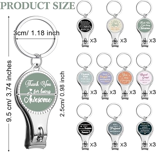 Vista 2 de Roshtia 30 piezas de llavero abridor de botellas inspirador cortauñas con citas motivacionales para agradecimiento, regalo de agradecimiento