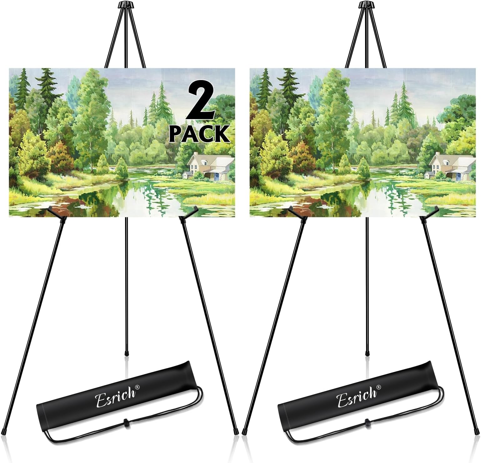 ESRICH 2 Pack Easel Stand for Sign, 63" Easels for Display, Lightweight Metal Easels for Signs Wedding Logos,Arts, Painting,Adjustable Easel Stand with Storage Bag