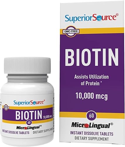 Superior Source Biotina 10000 mcg. Tabletas microlingües de disolución rápida bajo la lengua, 60 unidades, apoya el crecimiento saludable del