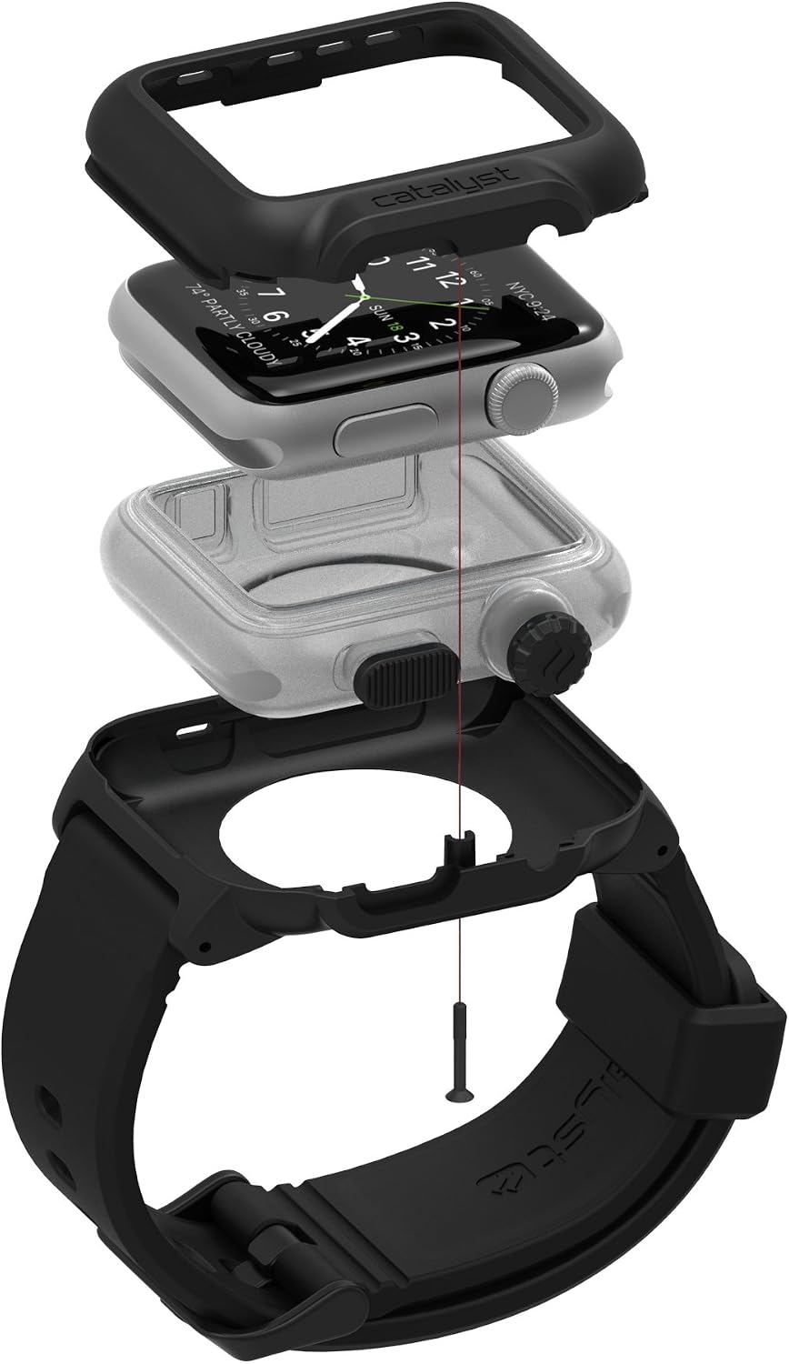 CATALYST Waterproof Case Designed for Apple Watch Series 1 42mm, Shock Proof Premium Material Quality for Hiking, Swimming (Stealth Black)