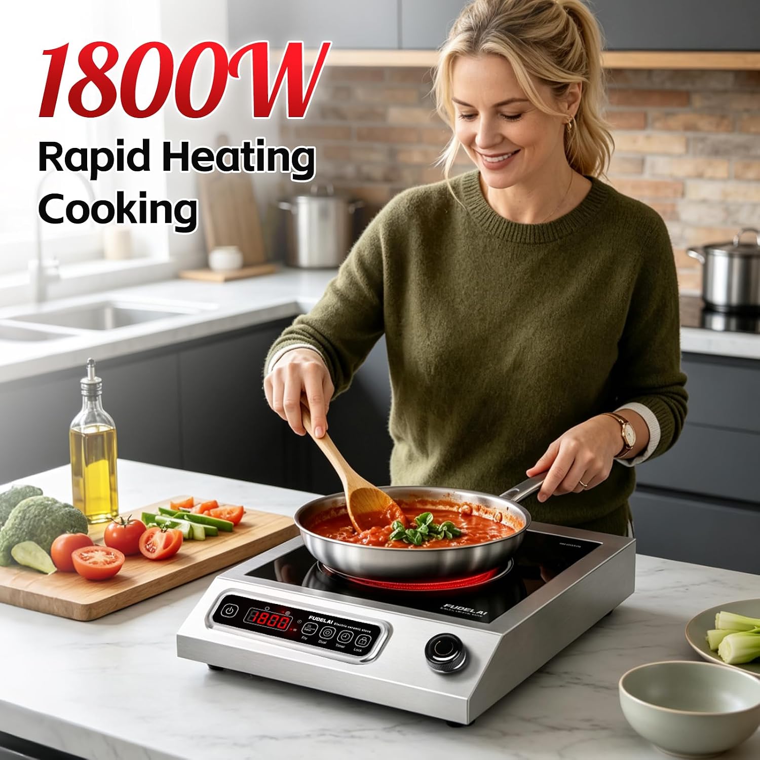 Portable Electric Stove,Professional-Grade 1800W Electric Hot Plate image 3