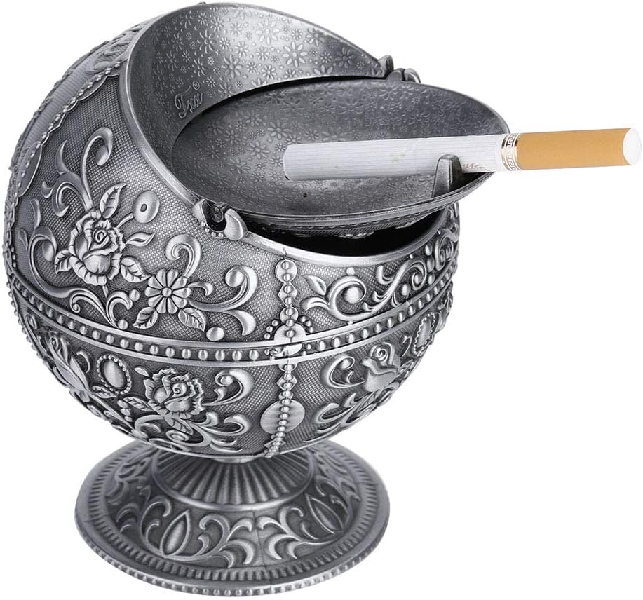 Vintage Globe Ornament Ashtray with Lid, Windproof Metal Ashtray Holder for Home, Office, Tearoom, Crafts, Decoration - Tinsel Castle