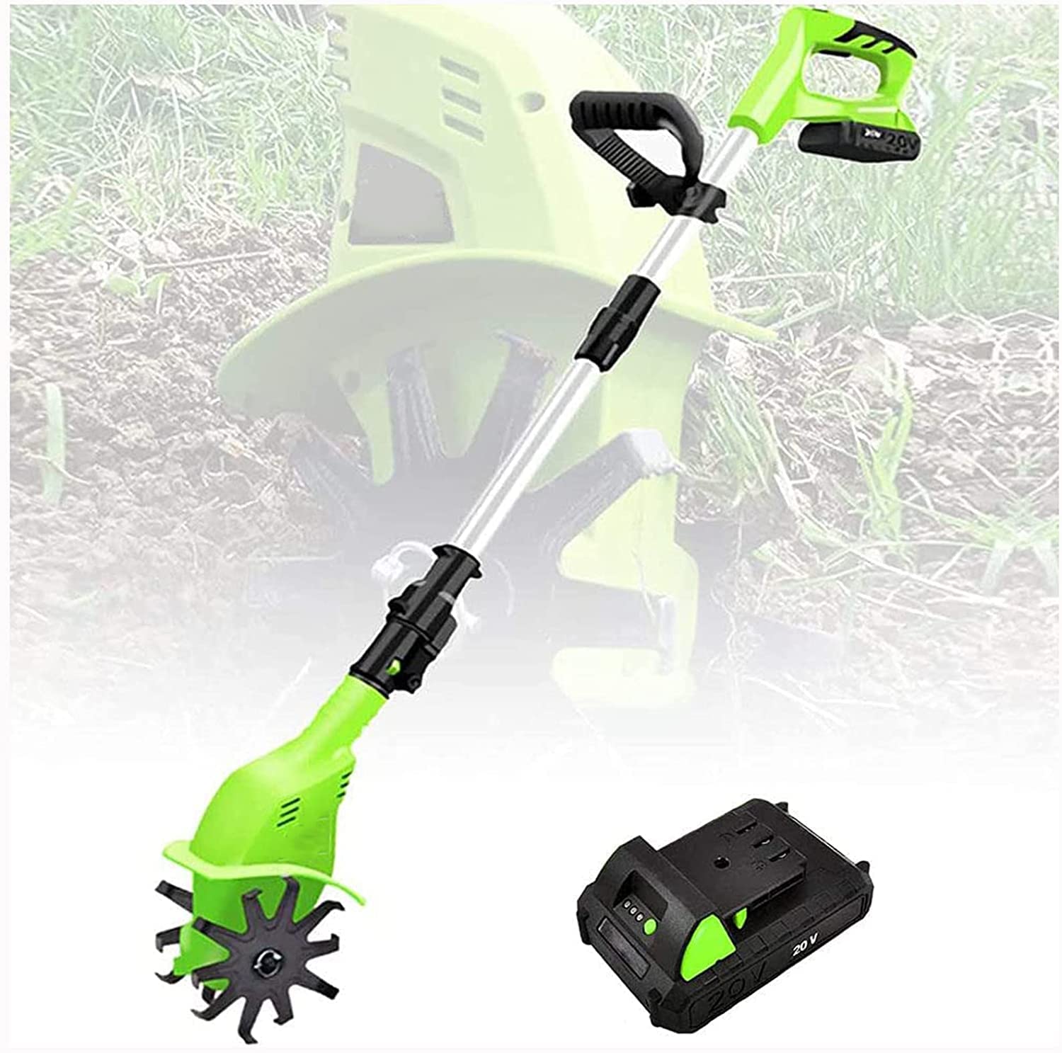 Rototiller inalámbrico 20V cultivador de Suelo eléctrico inalámbrico de Mano con batería Recargable y Cargador