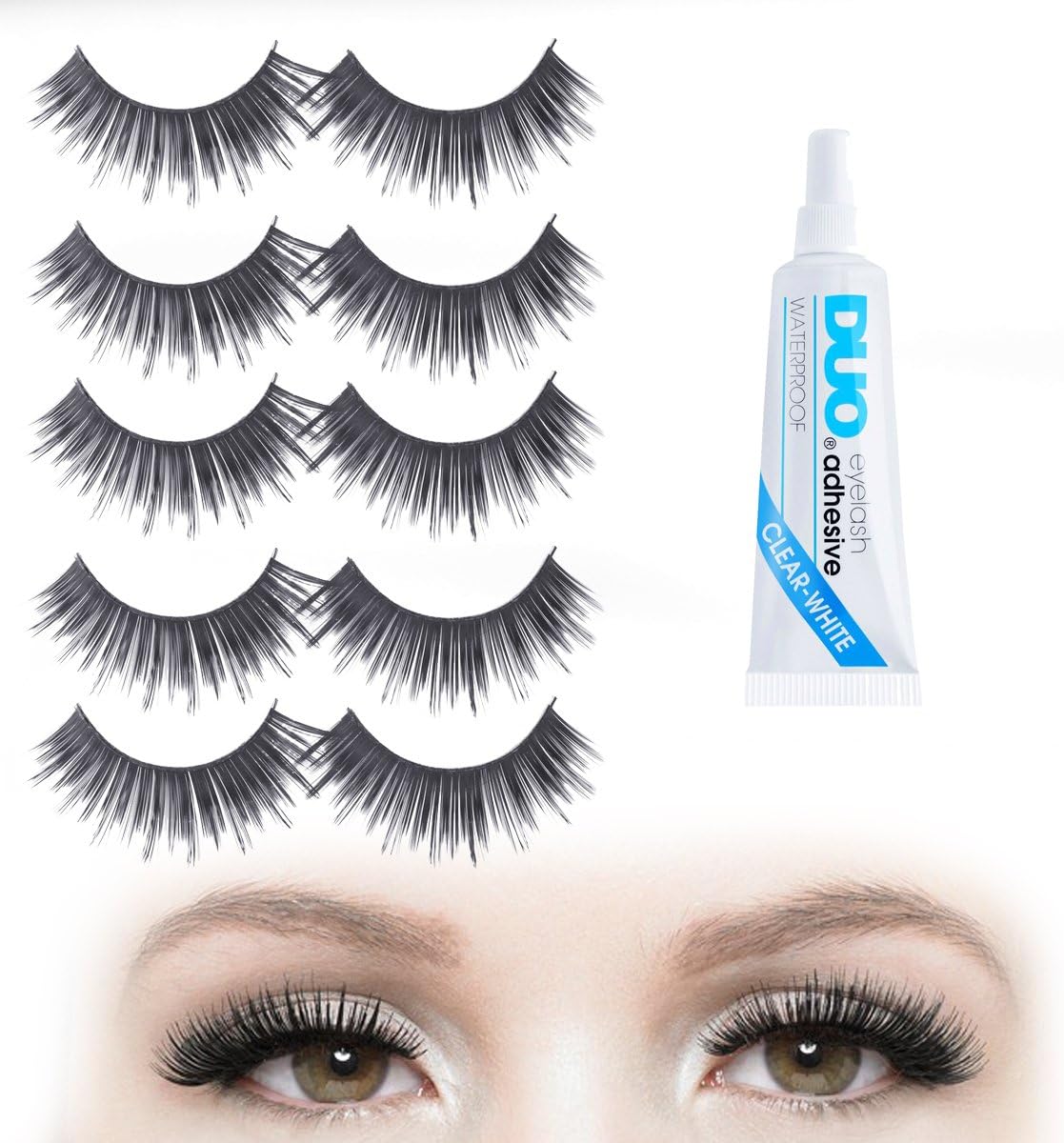 Full Volume False Eyelashes - 5 Pair Set with DUO Clear Eyelash Adhesive | Strip Falsies for Your Ultimate Eye Makeup Look. Lightweight & comfortable to wear