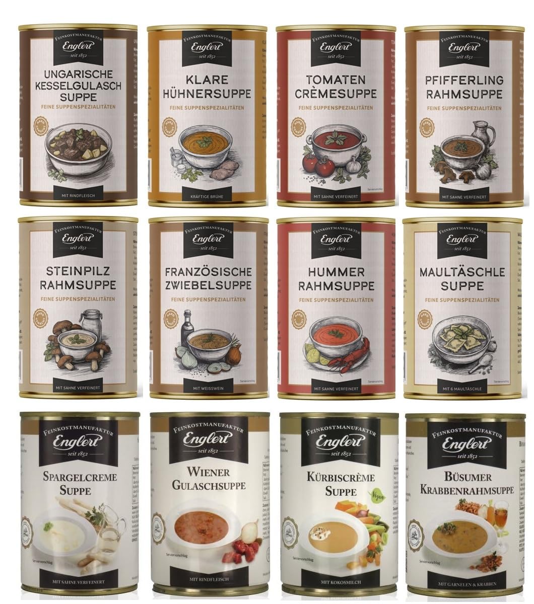 Gourmetsuppen 12 er Paket 12 x 390ml | Suppen Dose Fertiggericht Eintöpfe Fertigsuppe Dosen Lebensmittel