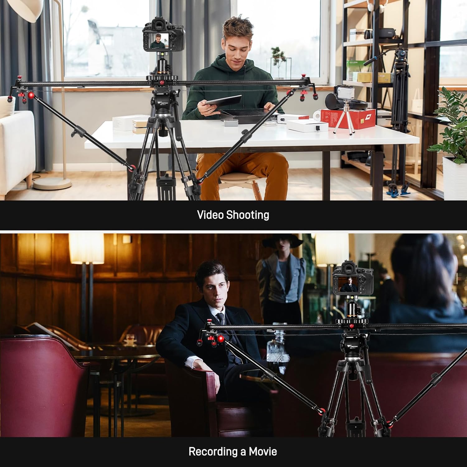 GVM Camera Slider Support Arm,Stabilizer Adjustable Tripod Stability Arm for Increasing Stability in Aluminum Alloy, Extendable Poles for Camera Slider Rail Track 2 Pack with C Clamps