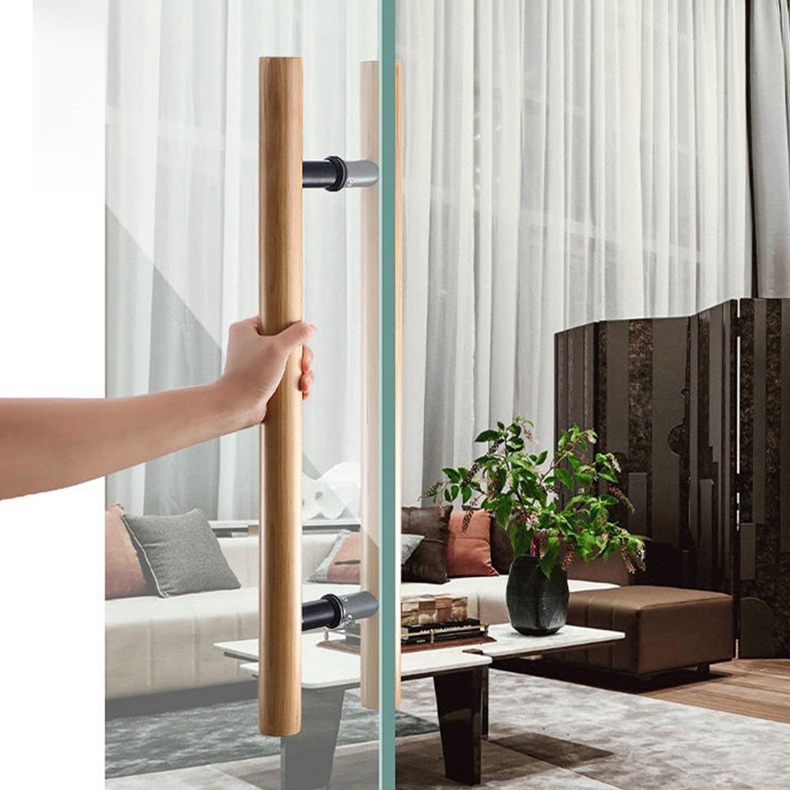 Manijas de Puerta corredizas de Madera de Doble Cara con Sistema de Empuje y Tiro - Manijas de Granero corredizas de 120 cm (47,25") en Forma de H para Uso contemporáneo en viviendas y Local