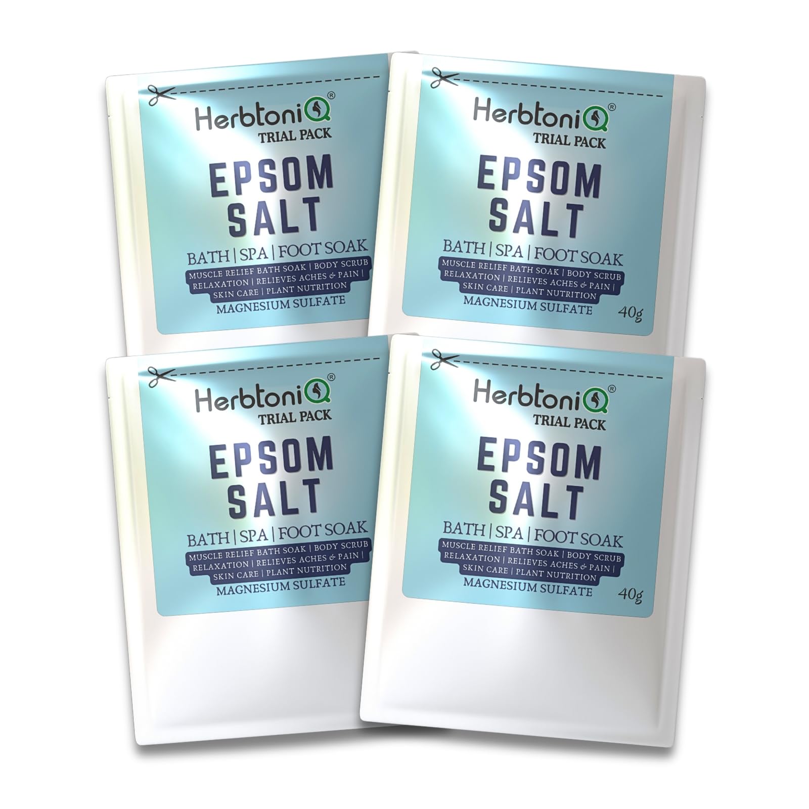 HerbtoniQ Epsom Bath Salt Crystal Granules, For Muscle Relief, Pain Relief, Skin Care, Scrub, Exfoliation, Foot Soak, Plant Care, Versatile Uses | 4 Pouch 40 Gram Each (Total 160g)-image-46