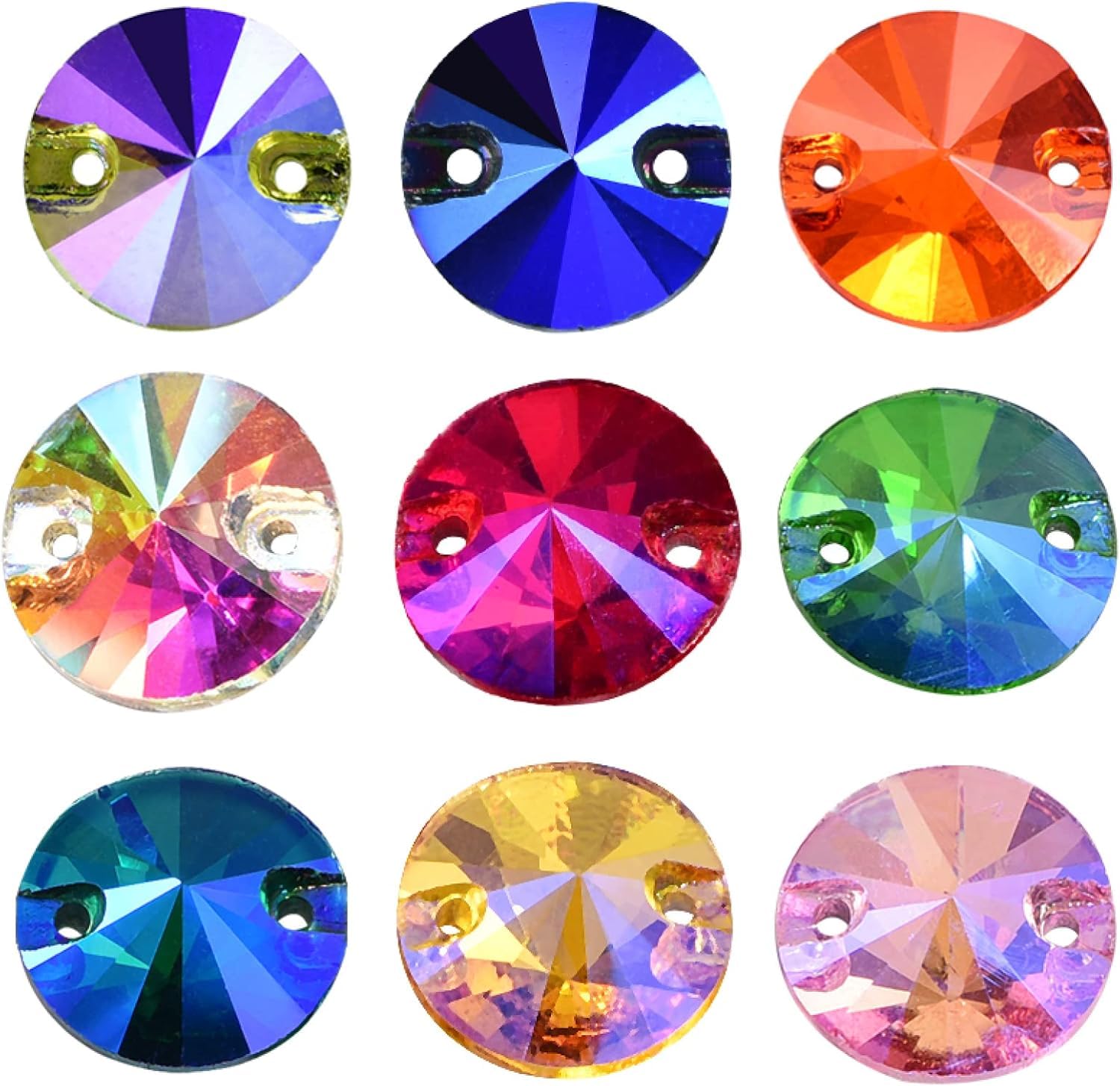 cyrkonie， Okrągły Rivoli Najlepszy szklany kryształ AB Szycie na kryształkach Wiele kolorów Płaskie szkło Kamień Kryształki Suknia ślubna(Mixed Ab Colors)