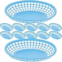 Vista 1 de DOITOOL 12 cestas redondas de alimentos de plástico para servir bocadillos para comida rápida, hamburguesas, papas fritas, aperitivos KTV
