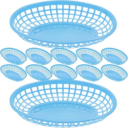 DOITOOL 12 cestas redondas de alimentos de plástico para servir bocadillos para comida rápida, hamburguesas, papas fritas, aperitivos KTV,