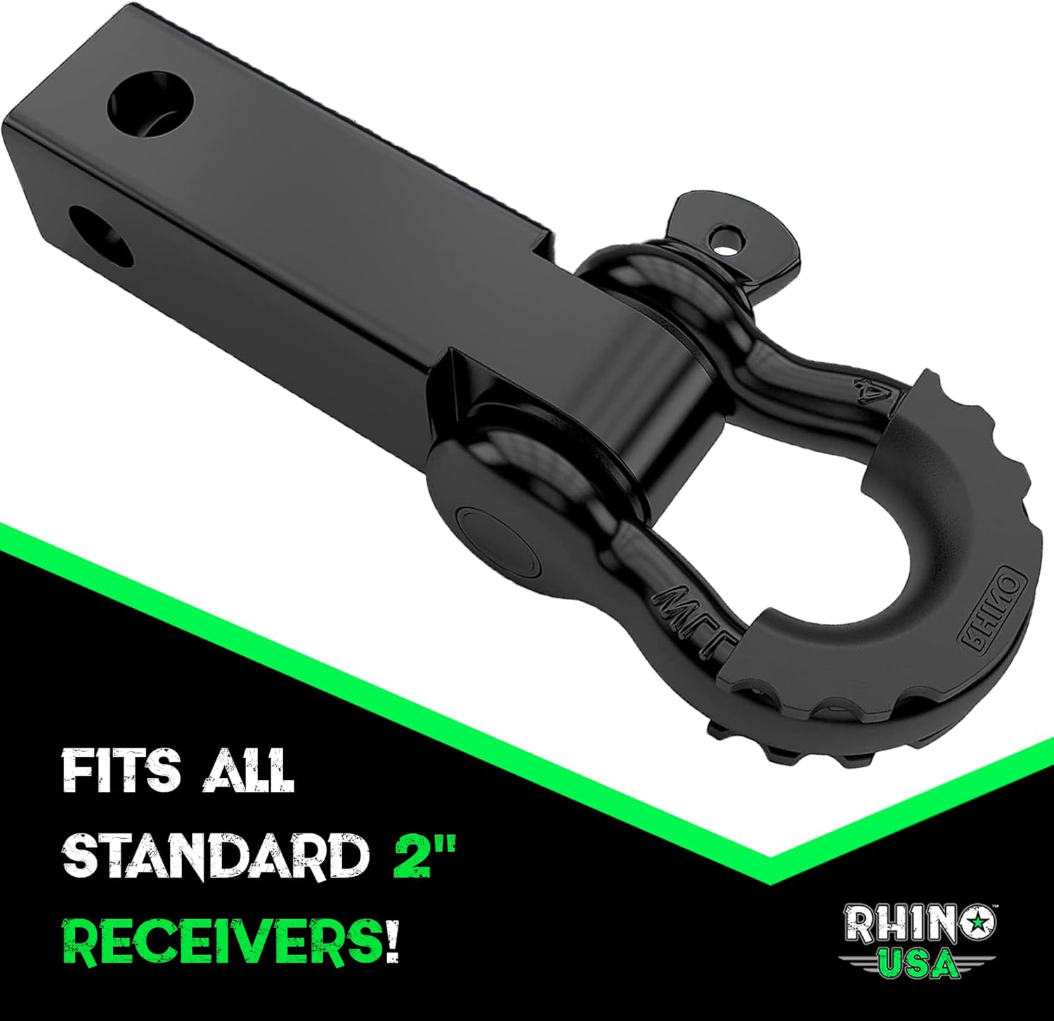 Rhino USA Shackle Hitch Receiver, Best Towing Accessories for Trucks & Jeeps, Connect Your Rhino Tow Strap for Vehicle Recovery, Mounts to 2 Receivers (Hitch Receiver + 30' Tow Strap) : Automotive
