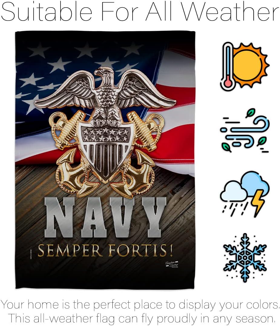 US Navy Semper Fortis Garden Flag - Armed Forces USN Seabee United State American Military Veteran Retire Official - House Decoration Banner Small Yard Gift Double-Sided Made In USA 13 X 18.5