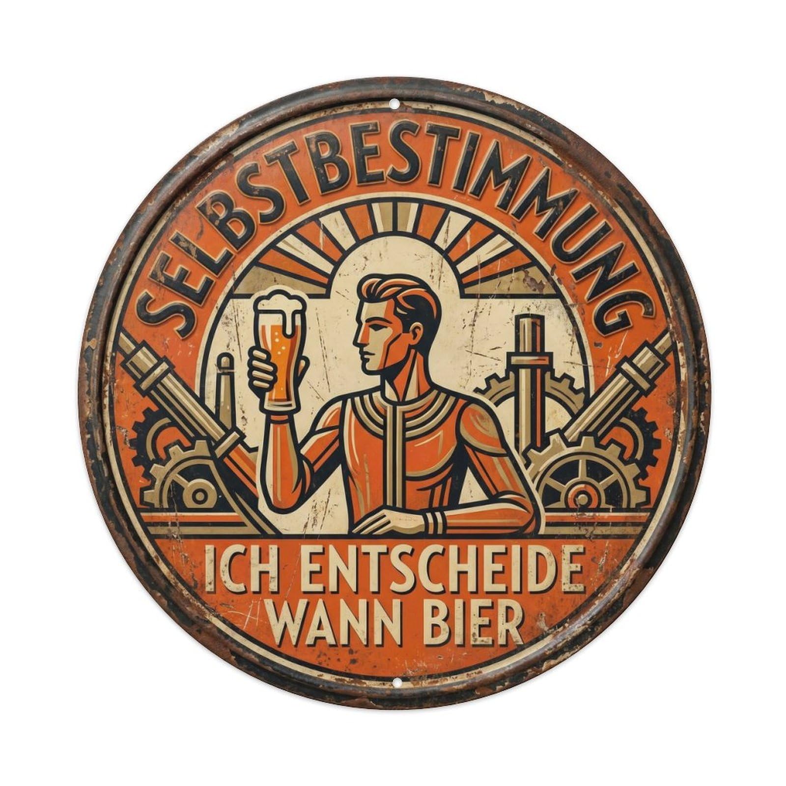 Vintage Bar Style Selbstbestimmung Humorous Mancave Selfdetermination Metal Tin Sign Plaque Wall Decor for Cafe, Club, Garden Round Metal Poster 8x8Inch