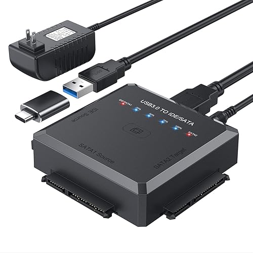 Convertidor de lector de disco duro Ultra Recuperación, SATA IDE a USB 3.0 Adaptador para 2.5" 3.5" HDD/SSD, USB a SATA/IDE One Touch Clone con