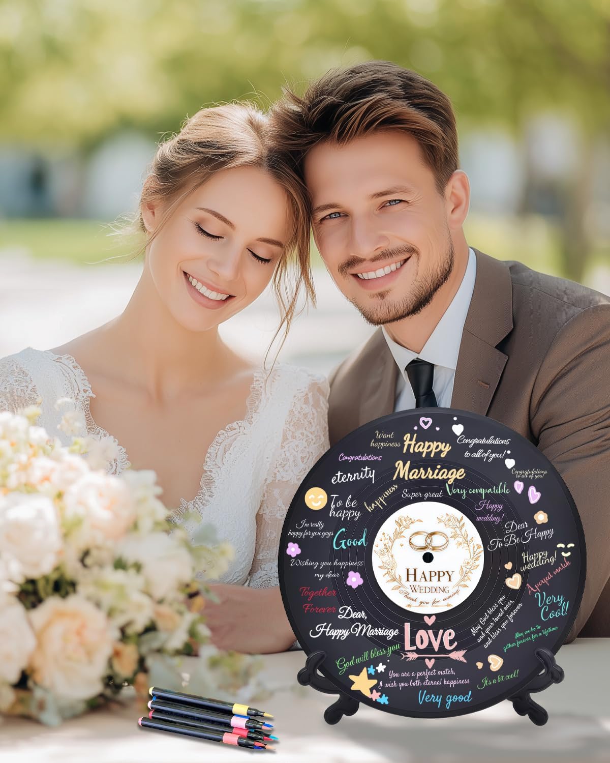 LRITER 2PCS Wedding Guest Book,Creative Guest Book Signs for Wedding,Size 11.6in,Unique Vinyl Record Decorations for Special Day,Reception (Vinyl Record Wedding Guest Book A) - Image 6