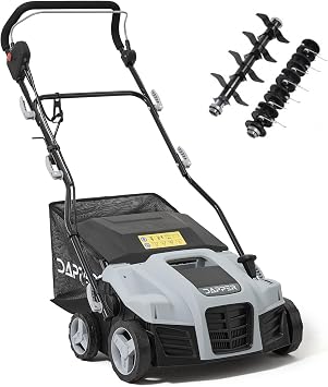 16-Inch 2-in-1 Electric Dethatcher and Scarifier Lawn Dethatcher with 14.5-Gallon Removable Thatch Collection Bag, 5-Position Depth Adjustment, 15.5 Amp, Quick-Fold, Keeps Lawn Healthy