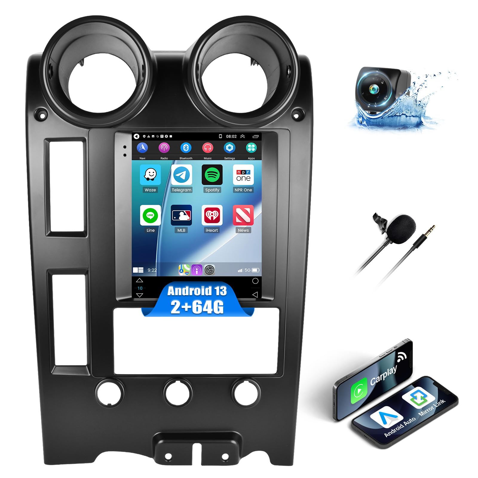 2+64g android 13 car stereo for hummer h2 2002-2007 with wireless apple carplay android auto,9.7" hd touch screen car radio with gps navigation,wifi,bluetooth,fm/rds radio,hifi,swc+backup camera