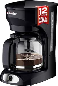 Mueller 12-Cup Drip Coffee Maker with Borosilicate Carafe and Keep-Warm Function
